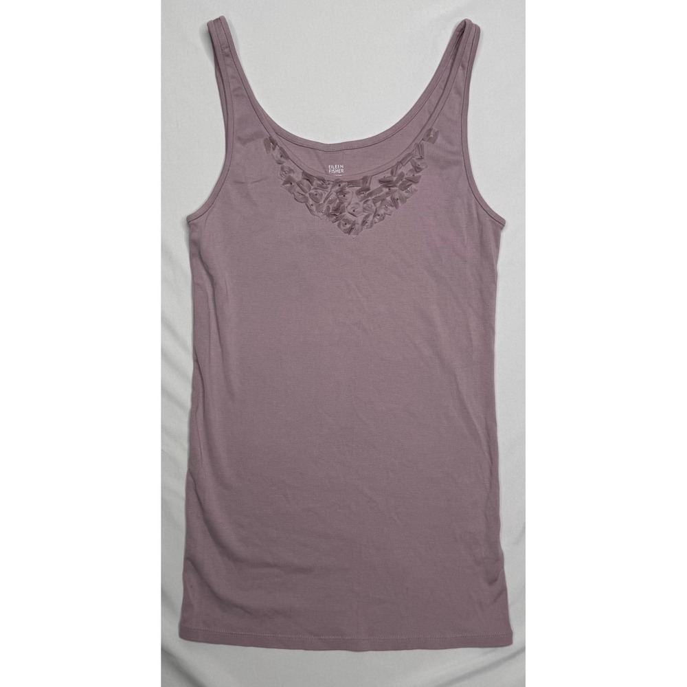 Eileen Fisher Mauve Organic Cotton Rosette Sequin Tank Top‎ Womens Medium